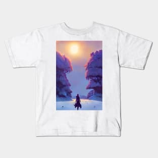 Anime Girl Sunshine Snowy Christmas Landscape Kids T-Shirt